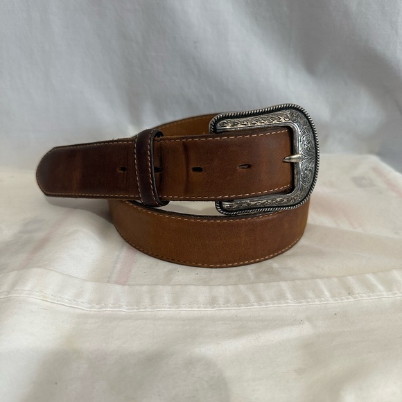 Silver Creek Brown Leather Western Belt Silver Engraved Buckle Unisex - Picture 1 of 6